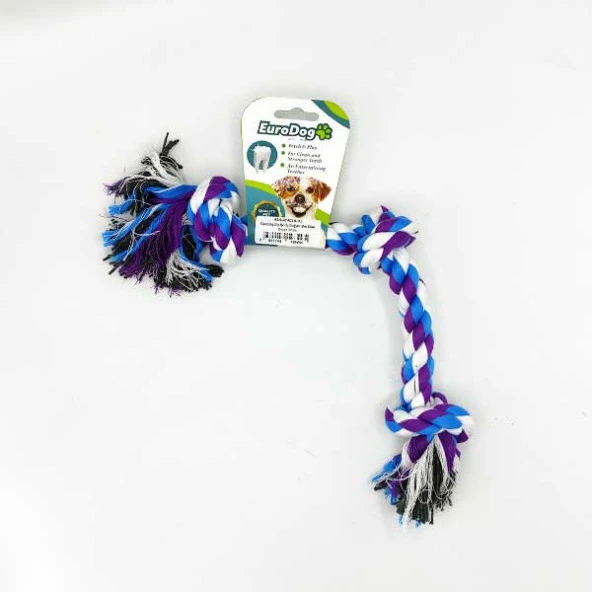 EuroDog Diş İpi Üç Düğüm Mor Mavi Beyaz 30cm ürün görseli 1
