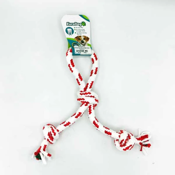EuroDog Diş İpi Halka Üç Düğüm Kırmızı Beyaz 30 cm ürün görseli 1