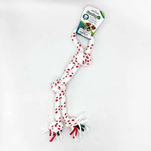 EuroDog Diş İpi Dört Düğüm Kırmızı Beyaz 40cm ürün görseli 1