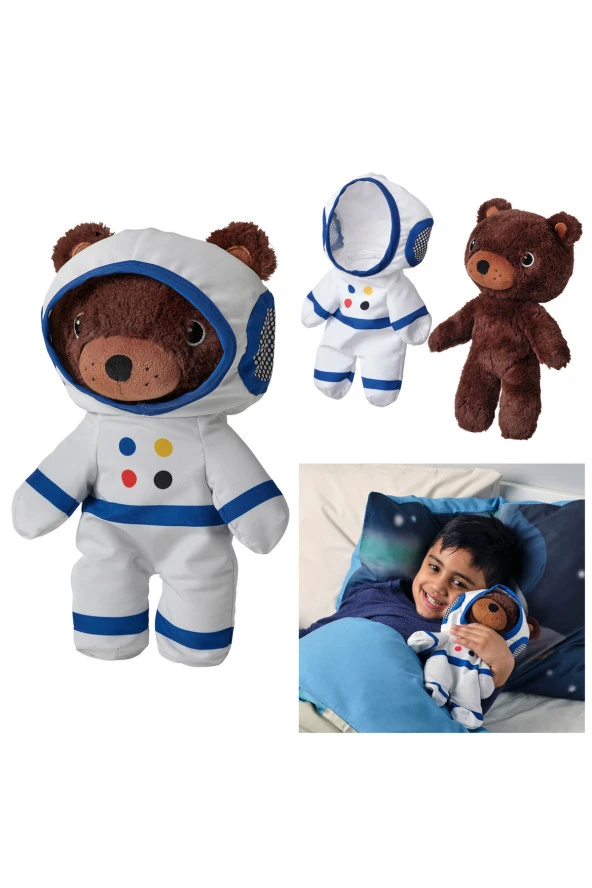 AFTONSPARV 28 Cm Çıkarılabilir Astronot Giysili Ayı Yumuşak Peluş Oyuncak MeridyenDukkan 28 cm ürün görseli 1