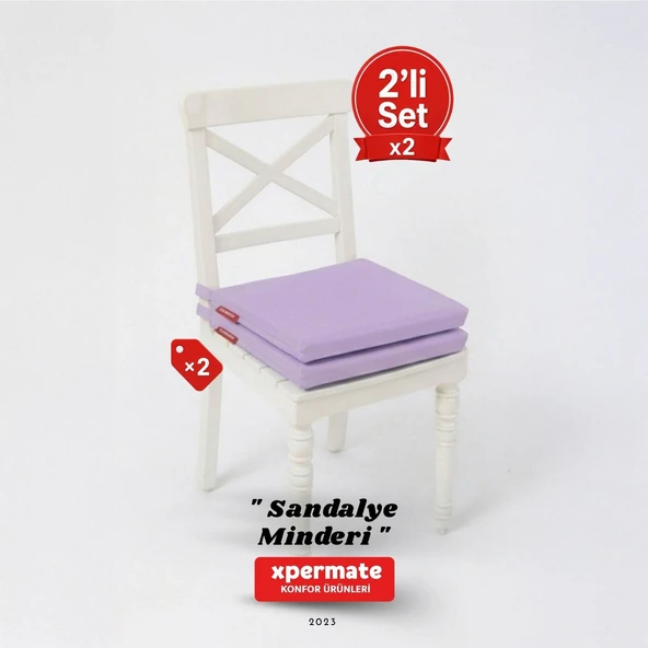 XPERMATE 2'li Sandalye Minderi Su İtici Kumaş 40x40 cm Sünger Sandalye Minderi Bağcıklı Lila ürün görseli 1