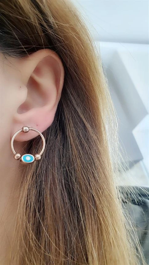 Mineli Nazar Boncuklu 925Ayar Gümüş Üzerine Rose Altın Kaplama Trend Küpe ürün görseli 1