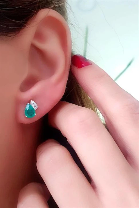Sky Diamond Green Creative Rubies 925 Ayar Gümüş Lüks Damla Küpe ürün görseli 1