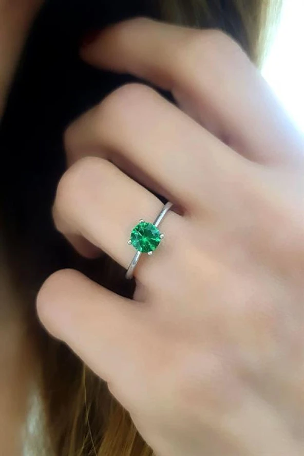 Sky Diamond Green Creative Rubies 925Ayar Gümüş Tek Taş Yüzük ürün görseli 1