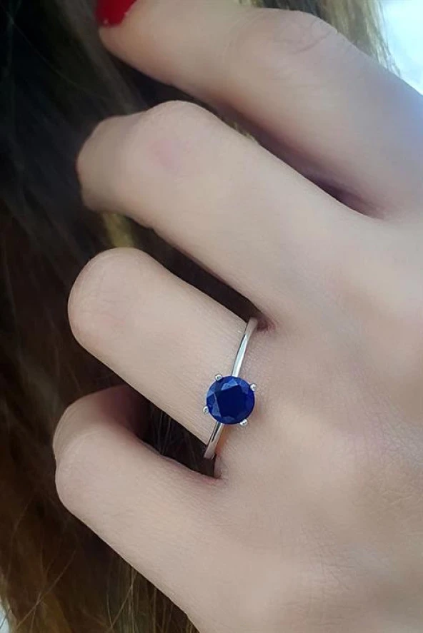 Sky Diamond Blue Creative Sapphire 925 Ayar Gümüş Tek Taş Yüzük ürün görseli 1