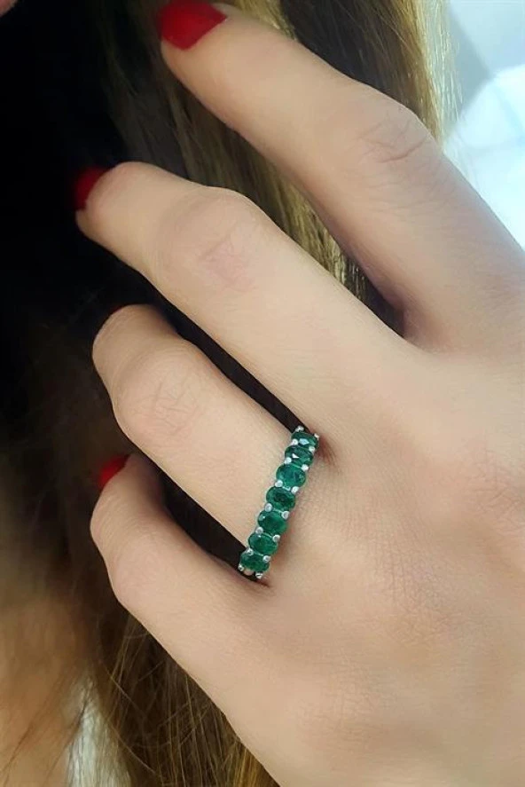 Sky Diamond Green Creative Rubies 925 Ayar Gümüş 7 Sıra Taş Yüzük ürün görseli 1