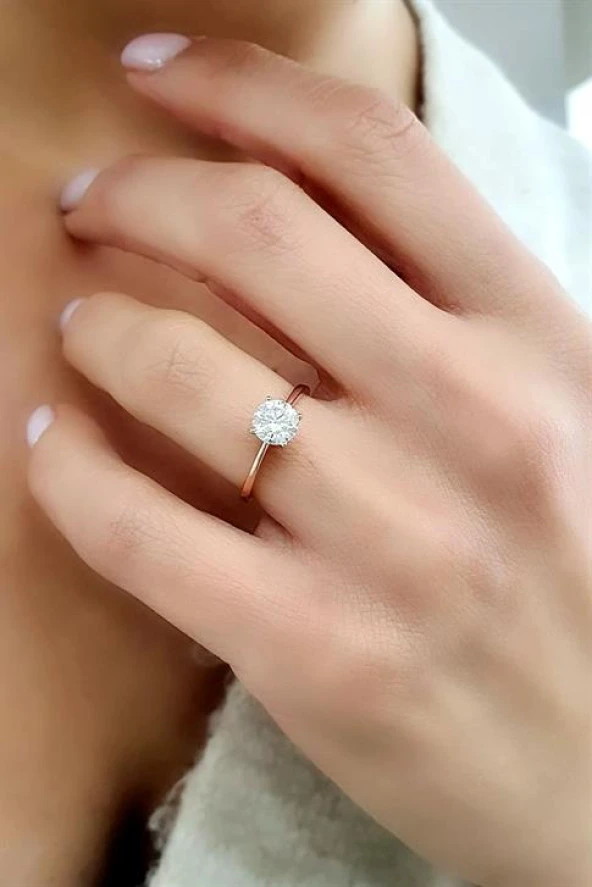 Sky Diamond Taşlı 925 Ayar Gümüş Rose Altın Kaplama Tek Taş Yüzük ürün görseli 1