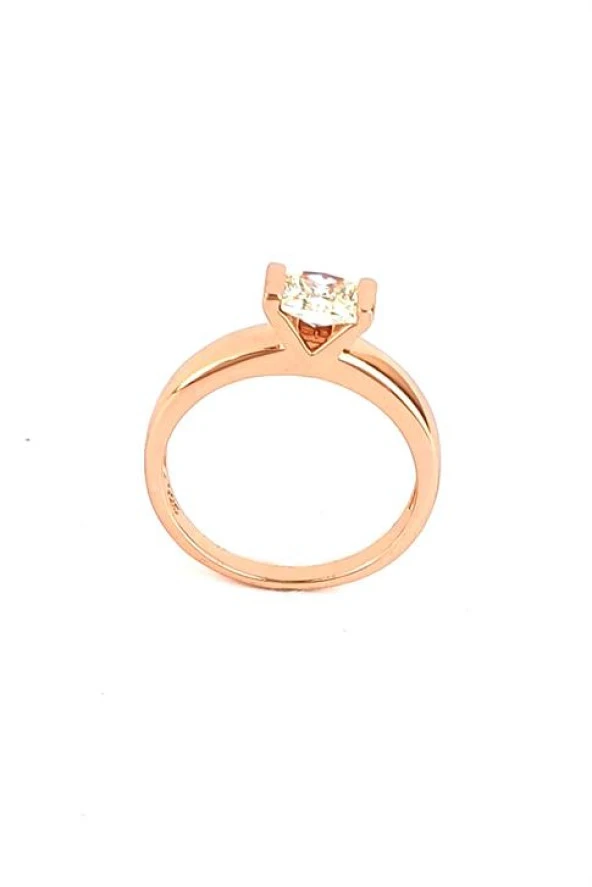 Sky Diamond Taşlı 925 Ayar Gümüş Rose Altın Kaplama Kare Tek Taş Yüzük ürün görseli 1