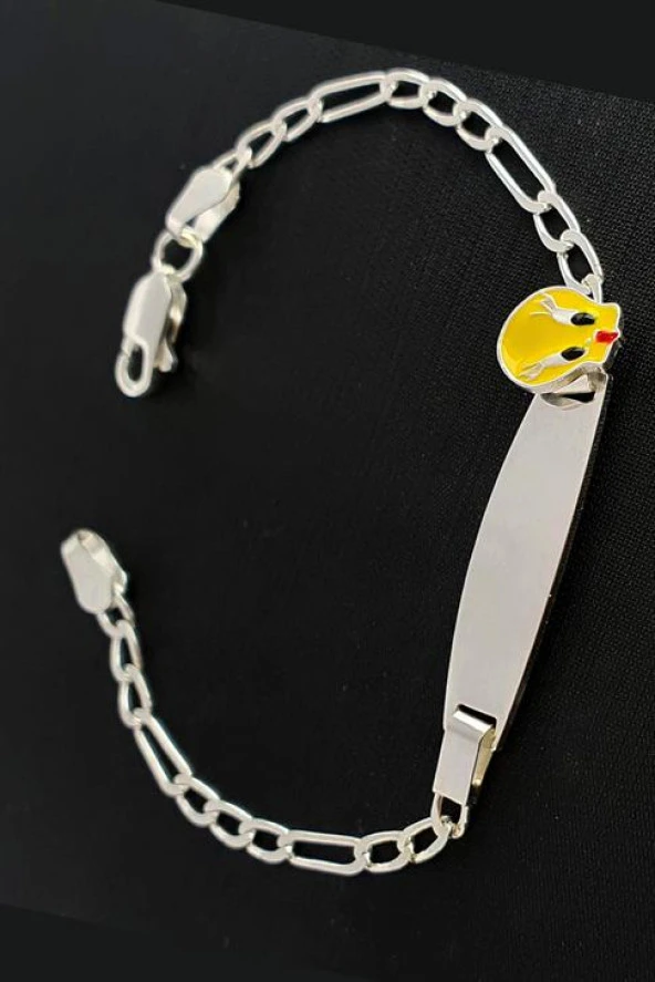 Mineli Tweety Figürlü 925 Ayar Gümüş Çocuk Bileklik ürün görseli 1