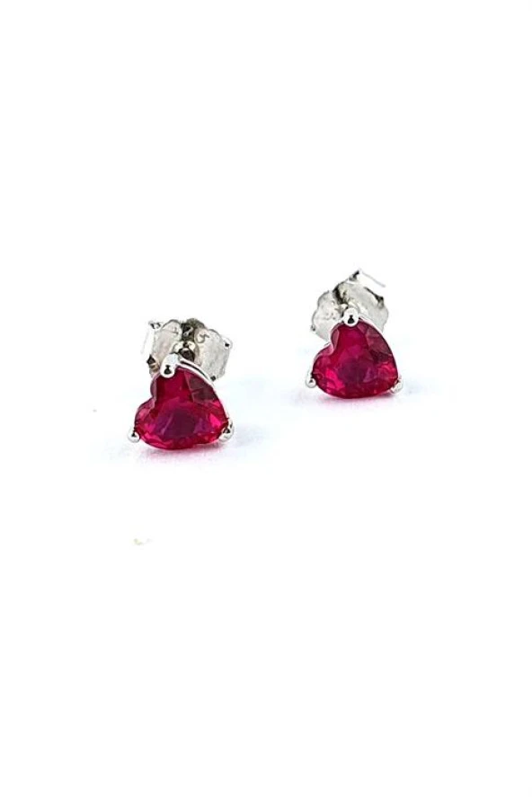 Sky Diamond Red Creative Rubies Taşlı Minimal Kalp Küpe ürün görseli 1