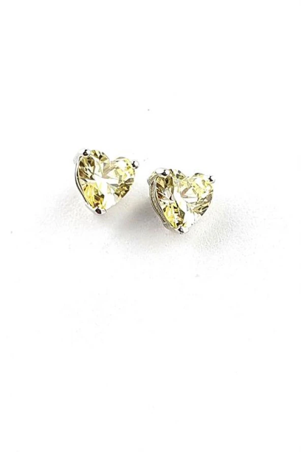 Sky Diamond Yellow Sitrin Taşlı Minimal Kalp Küpe ürün görseli 1