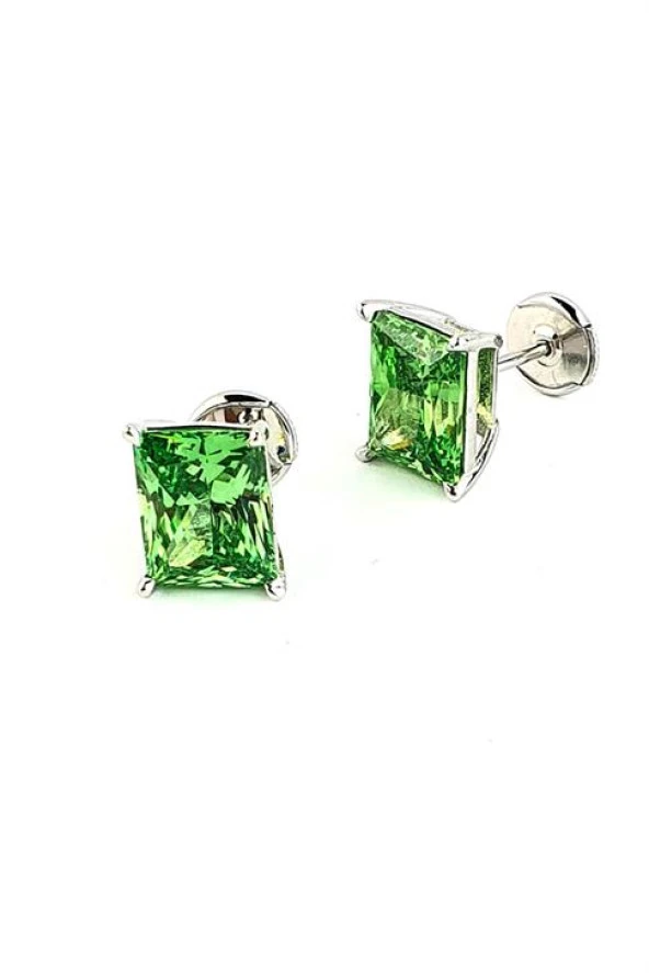 Yeşil Peridot Taşlı 925Ayar Gümüş Exclusive Şık Baget Küpe ürün görseli 1