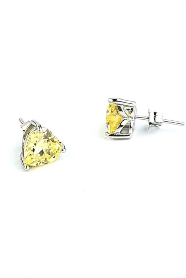 Sky Diamond Yellow Sitrin 925 Ayar Gümüş Kalp Küpe ürün görseli 1