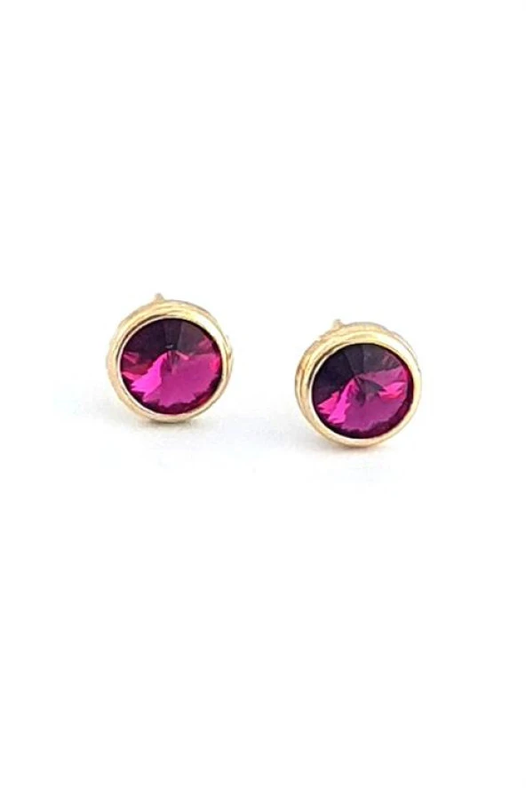 Pembe Swarovski Taşlı 925Ayar Gümüş Üzerine Altın Kaplama Top Küpe ürün görseli 1
