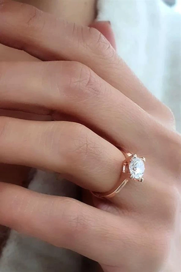 Sky Diamond Taşlı 925Ayar Gümüş Üzerine Rose Altın Kaplama Burgu Tek Taş Yüzük ürün görseli 1