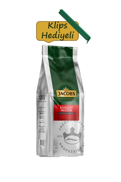 Jacobs Banquet Medium Espresso Beans Çekirdek Kahve 1 kg + Klips Hediyeli ürün görseli 1