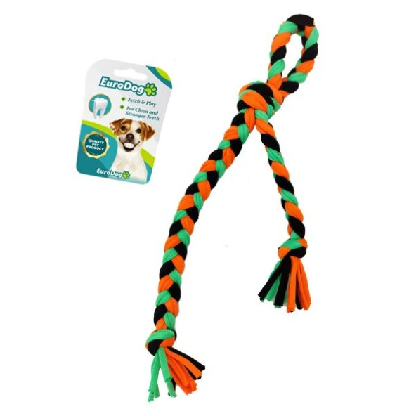 EuroDog Düğümlü Diş İpi Siyah Yeşil Turuncu 42 Cm ürün görseli 1