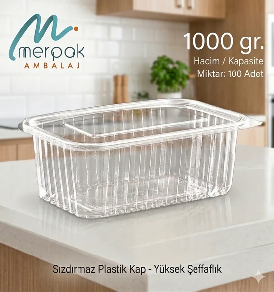 Plastik Saklama Kabı 1000 gr 100'lü Kapaklı Sızdırmaz Kap Şeffaf Kullan At Kase ürün görseli 1