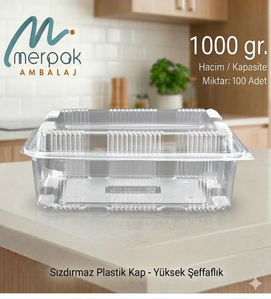 Plastik Saklama Kabı 1000 gr 100'lü Yüksek Kapaklı Bombe Plastik Kurabiye Kabı Şeffaf Sızdırmaz Kap ürün görseli 1