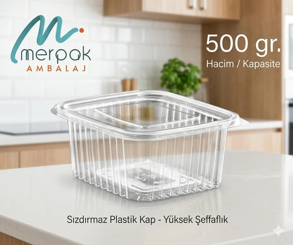 Plastik Saklama Kabı 500 gr 100'lü Kapaklı Sızdırmaz Kap Şeffaf Kullan At Kase ürün görseli 1
