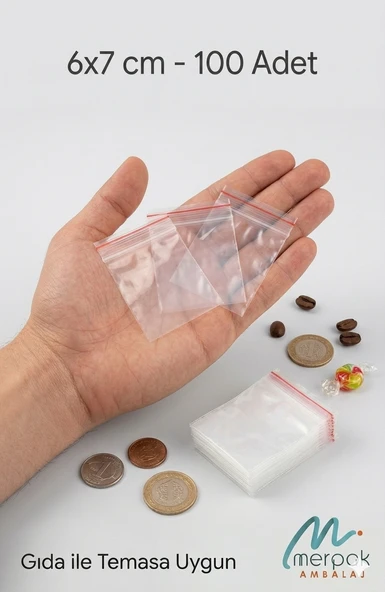 Kilitli Torba 6x7 Cm 100'lü Kilitli Buzdolabı Poşeti Şeffaf Kilitli Poşet Kilitli Saklama Poşeti ürün görseli 1