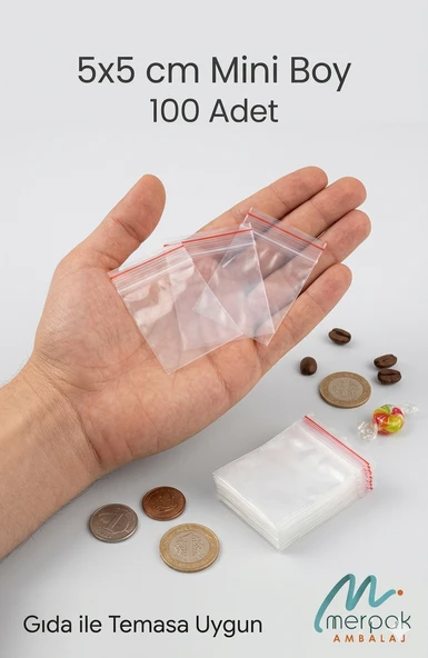 Kilitli Torba 5x5 Cm 100'lü Kilitli Buzdolabı Poşeti Şeffaf Kilitli Poşet Kilitli Saklama Poşeti ürün görseli 1