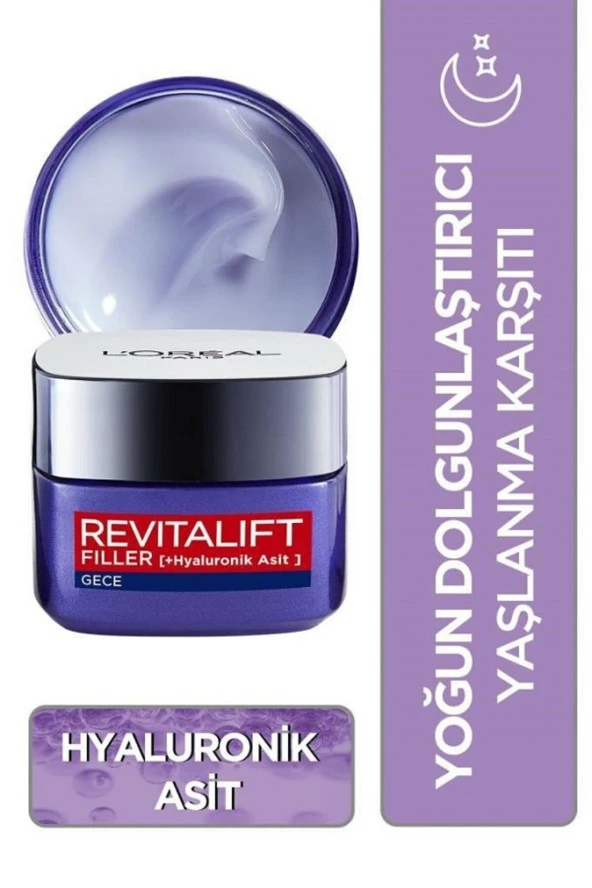 Loreal Paris Revitalift Filler Hyaluronik Asit Yoğun Dolgunlaştırıcı 50 ml Yaşlanma Karşıtı Gece Kremi ürün görseli 1