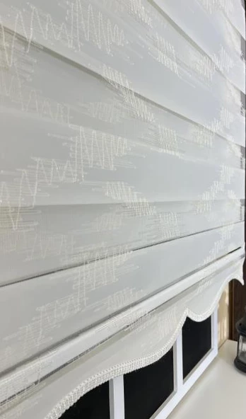 StorBurada Zebra Stor Nakışlı Ekru Etek Dilimli ST 124  Ekru 90 x 200 ürün görseli 1