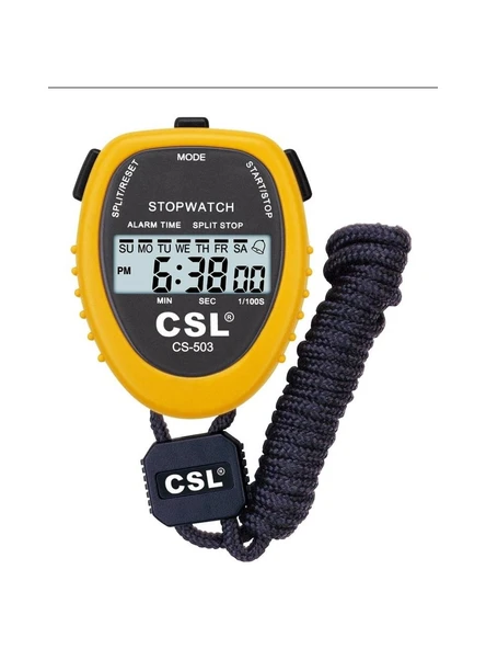 C.S.L CG-503 Boyun Askılı Dijital Kronometre Siyah/Sarı 1/100 Hassasiyetli Spor ve Antrenman Kronometresi ürün görseli 1