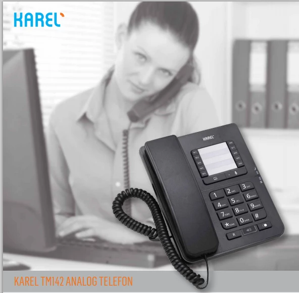 Karel TM142 Siyah Masaüstü Kablolu Telefon – Handsfree Analog Ofis Telefonu ürün görseli 1