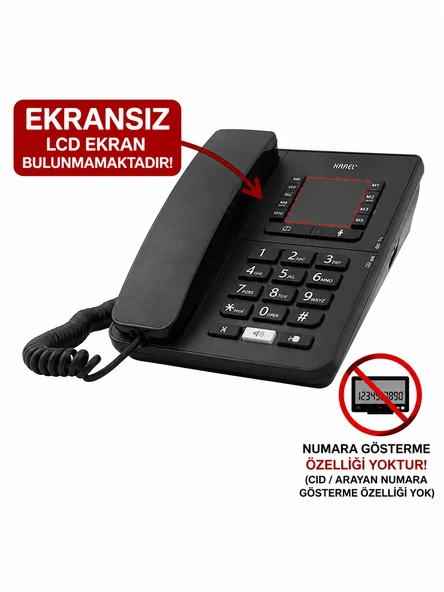 KAREL TM142 Siyah Ekransız Analog Masaüstü Telefon – Handsfree Analog Ofis Telefonu ürün görseli 1