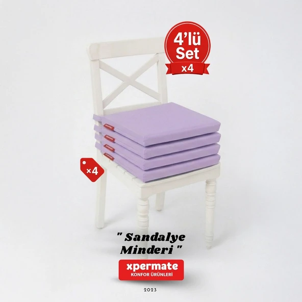 XPERMATE 4'lü Sandalye Minderi Su İtici Kumaş 40x40 cm Sünger Sandalye Minderi Bağcıklı Lila ürün görseli 1