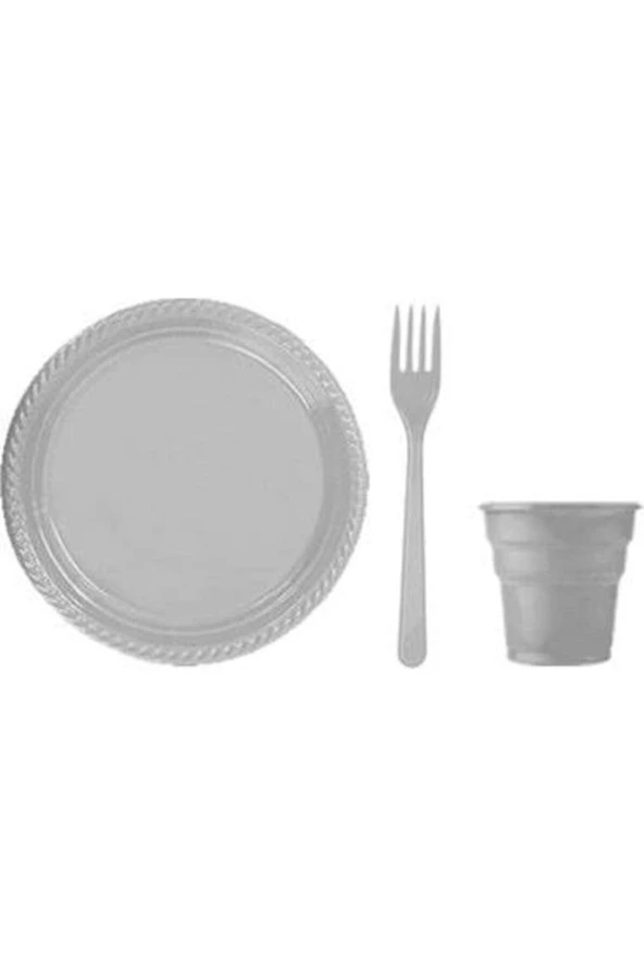 Gri Plastik Tabak Seti 25li ürün görseli 1