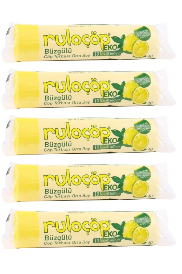 Limon Kokulu Büzgülü Orta Boy Çöp Torbası 10lu 5 Rulo ürün görseli 1