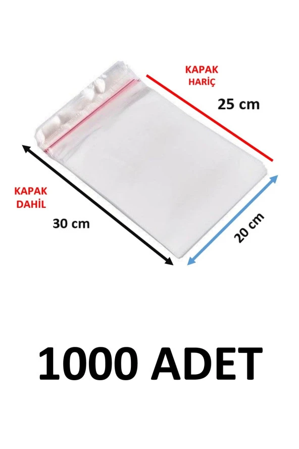 1000 Adet Şeffaf Yapışkanlı Poşet - Opp Kendinden Yapışkanlı Parlak Poşet 20x30 Cm ürün görseli 1