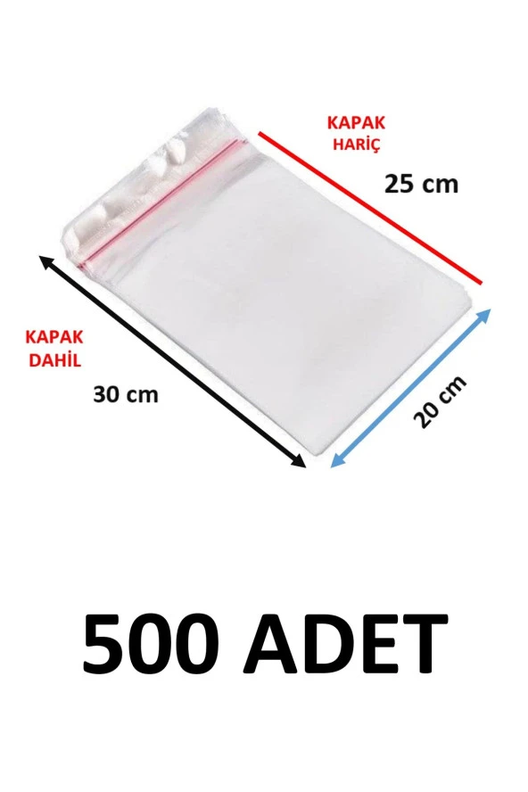 500 Adet Şeffaf Yapışkanlı Poşet - Opp Kendinden Yapışkanlı Parlak Poşet 20x30 Cm ürün görseli 1