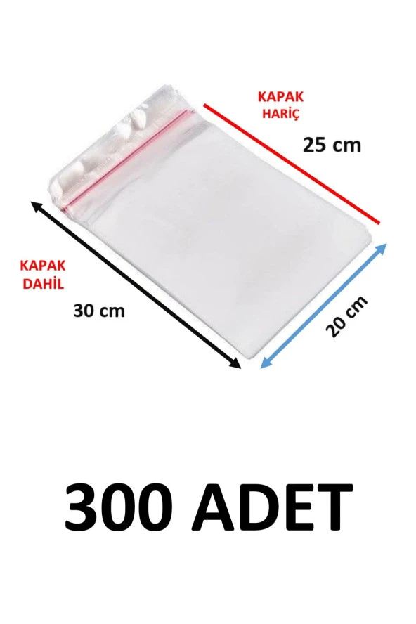 300 Adet Şeffaf Yapışkanlı Poşet - Opp Kendinden Yapışkanlı Parlak Poşet 20x30 Cm ürün görseli 1