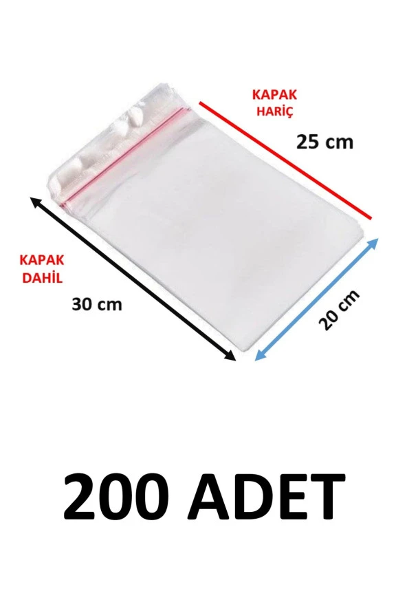 200 Adet Şeffaf Yapışkanlı Poşet - Opp Kendinden Yapışkanlı Parlak Poşet 20x30 Cm ürün görseli 1