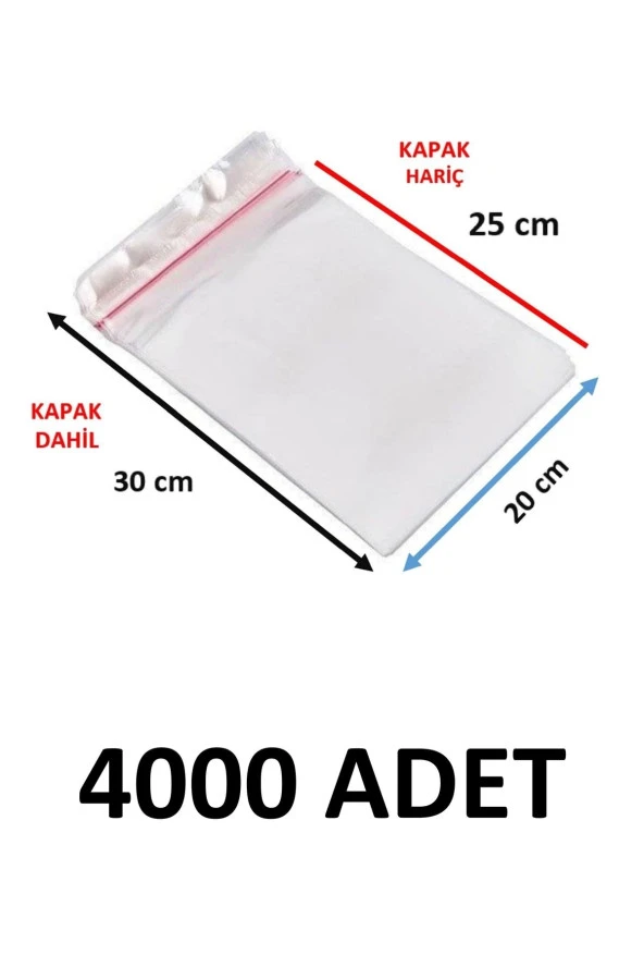 4000 Adet Şeffaf Yapışkanlı Poşet - Opp Kendinden Yapışkanlı Parlak Poşet 20x30 Cm ürün görseli 1