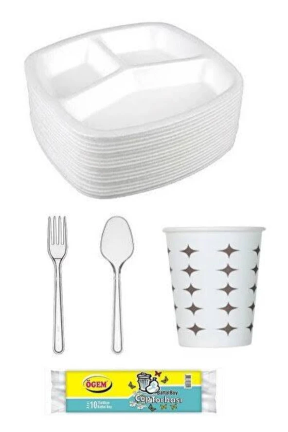 Piknik Seti 50 Karton Bardak 50 Tabak 50 Çatal 50 Kaşık 1 Pk Çöp Poseti ürün görseli 1