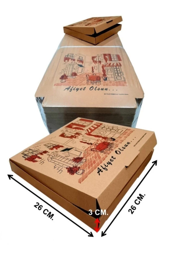 Karton Pide Pizza Kutusu 26x26x3,2 Cm. ( 100lü Paket ) ürün görseli 1