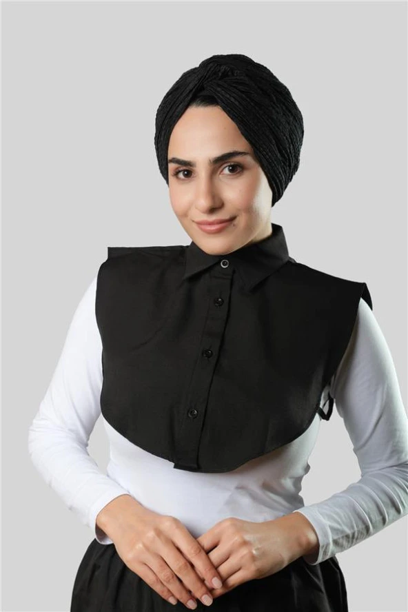 Siyah Gömlek Yakalı Boyunluk Terikoton Düz 1015_01 ürün görseli 1