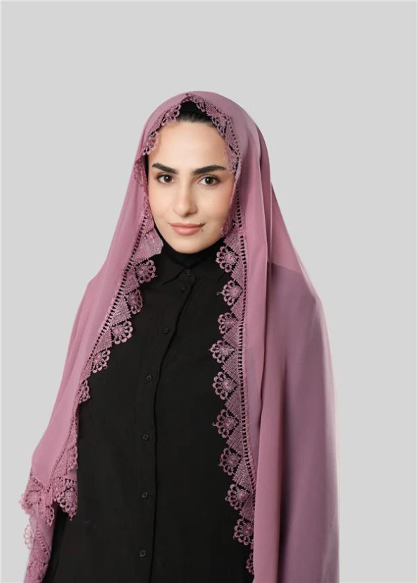 Gül Kurusu Namaz Başörtüsü Şal Şifon Güpürlü 202106_18 ürün görseli 1