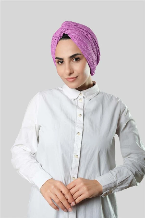 Gül Kurusu Çapraz Büzgülü Piliseli Tesettür Bone Fukuro Kendinden Desenli 2316_18 ürün görseli 1