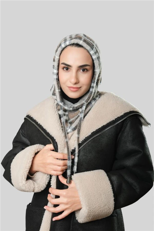 Vizon Bağcıklı Salaş Balaklava Boyunluklu Bere Jakar Ekoseli 2324_10 ürün görseli 1