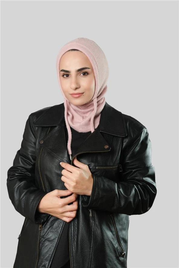 Pudra Bağcıklı Peluş Balaklava Boyunluklu Bere Jakar Düz 2327_06 ürün görseli 1