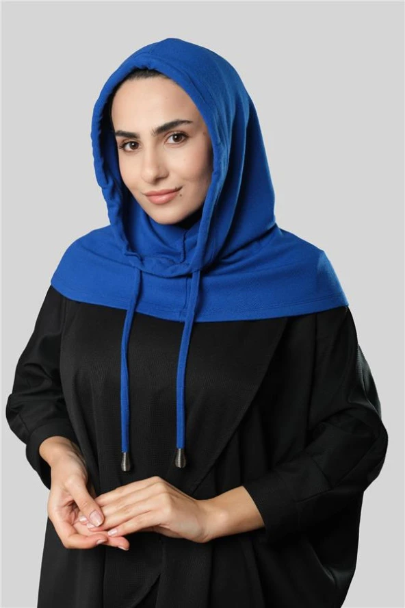 Saks Mavisi Bağcıklı Salaş Balaklava Boyunluklu Bere Triko Düz 2326_24 ürün görseli 1