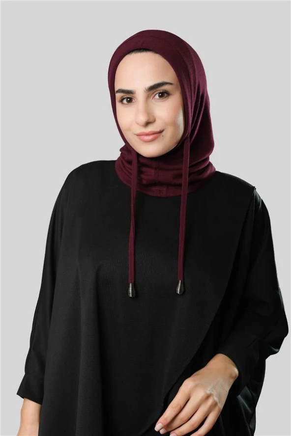 Bordo Bağcıklı Balaklava Boyunluklu Bere Triko Düz 2325_16 ürün görseli 1