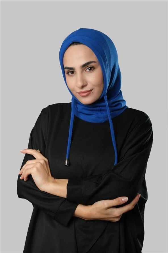 Saks Mavisi Bağcıklı Balaklava Boyunluklu Bere Triko Düz 2325_24 ürün görseli 1