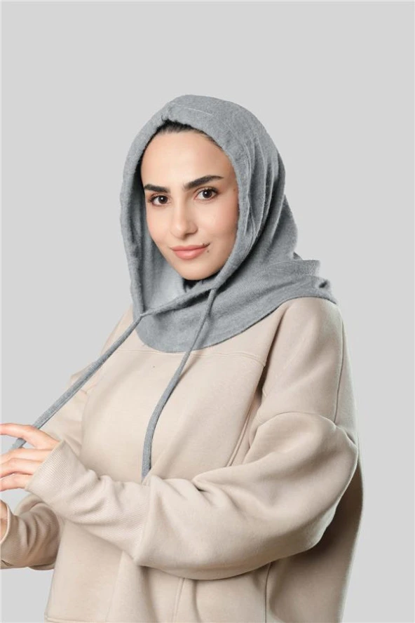 Gri Bağcıklı Peluş Salaş Balaklava Boyunluklu Bere Jakar Düz 2328_15 ürün görseli 1